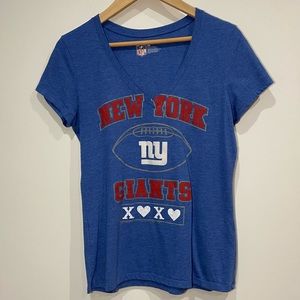NFL NY Giants V-Neck Blue Graphic Short Sleeve T-shirt Size Medium